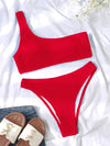 Bikini de mujer de un hombro con parte inferior de cintura alta, traje de baño de dos piezas