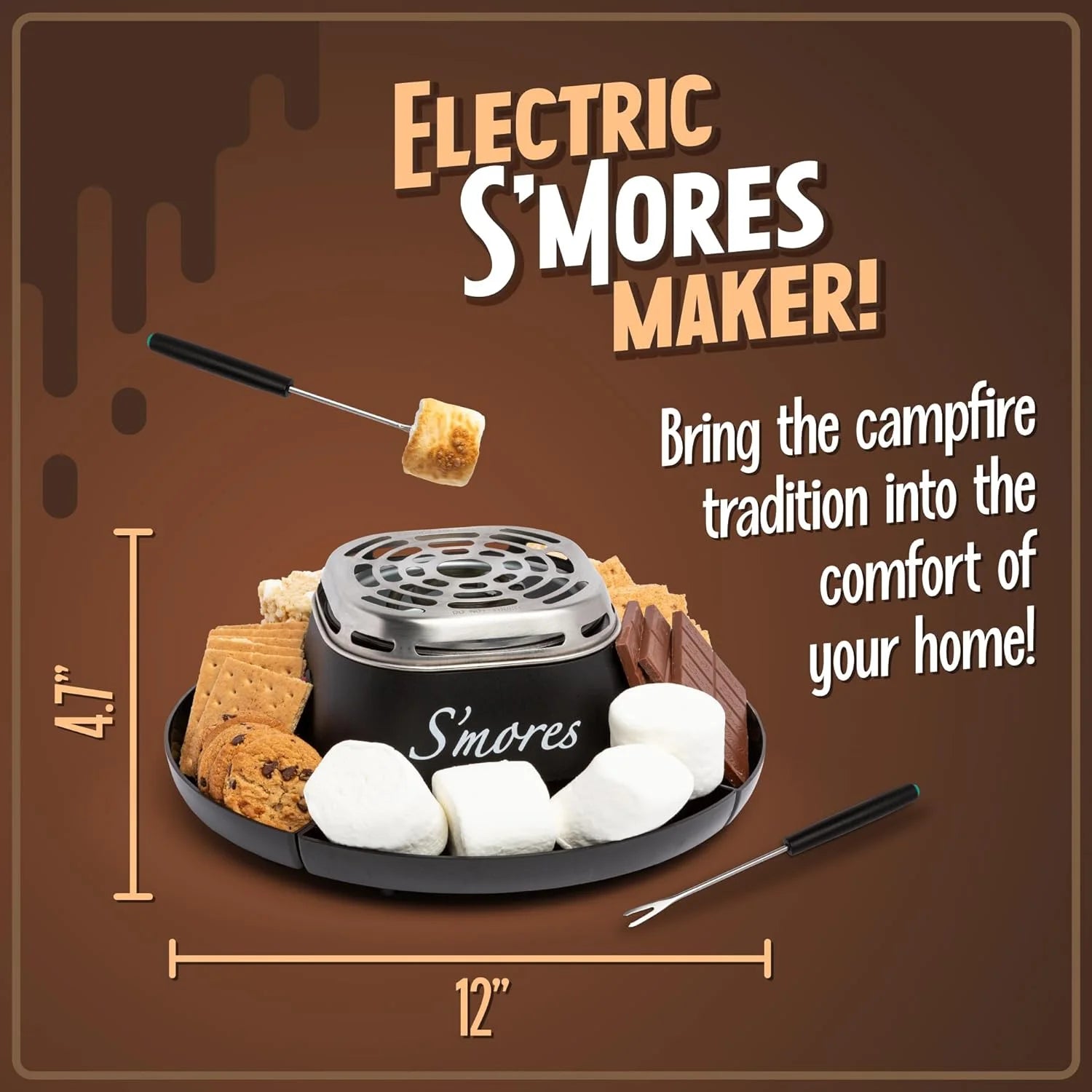 Indoor Smores Maker Smores Kit, Electric Smore Maker with 4 Marshmallows Roasting Forks, Black