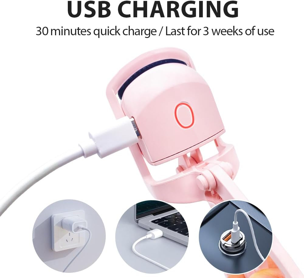 Heated Eyelash Curler with Usb,Fast Heat up & 24H Long-Lasting,Rechargeable Electric Lash Curlers,Temperature Control,Safe Anti-Burn Quick Natural Curling Eye Lashes,Pink
